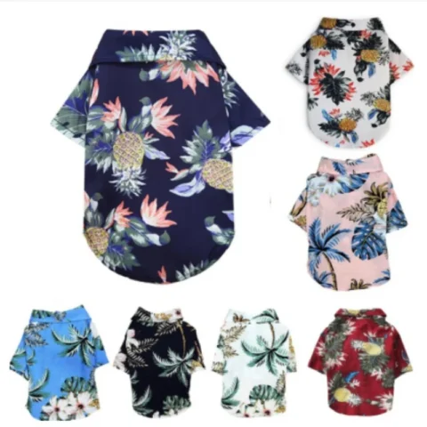 Small and medium-sized dog beach pineapple shirt Hawaiian pet dog cat golden retriever spring and summer season clothing 1