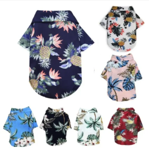 Small and medium-sized dog beach pineapple shirt Hawaiian pet dog cat golden retriever spring and summer season clothing 1