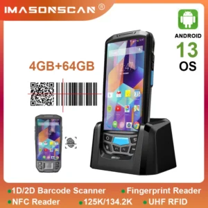 Android 13 4G Rugged Wireless Handheld PDA 1D 2D Qr Barcode Scanner LF 125K 134.2K Inventory Mobile Data Terminal Fingerprint 1