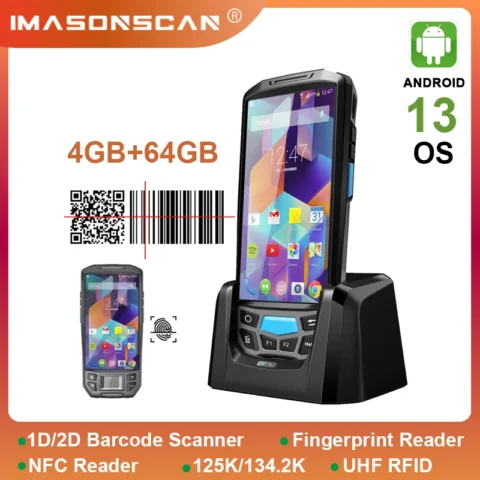 Android 13 4G Rugged Wireless Handheld PDA 1D 2D Qr Barcode Scanner LF 125K 134.2K Inventory Mobile Data Terminal Fingerprint 1