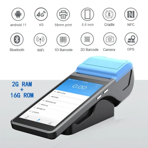 Android 11 Handheld POS Printer 58mm Terminal with Bluetooth Thermal Receipt Printer Handheld Device PDA POS 1
