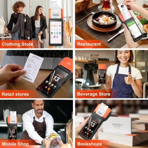 New 4G Android 13 POS PDA Terminal 1D 2D Barcode Scanner Reader built-in Thermal Receipt Bill Printer Handheld Wifi NFC Loyverse 6