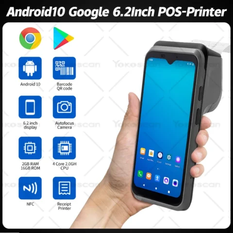 Google Handheld POS Terminal 6.2Inch Android10 PDA 58mm Ticket Bill Printer 4G NFC Barcode Scanner WiFi Mobile 4-core 2+16GB H3 1