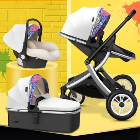 Baby 3 in 1 stroller High Landscape Baby Carriage with car seat Two-way Shock-absorbing Lightweight Folding Newborn Stroller - Image 2