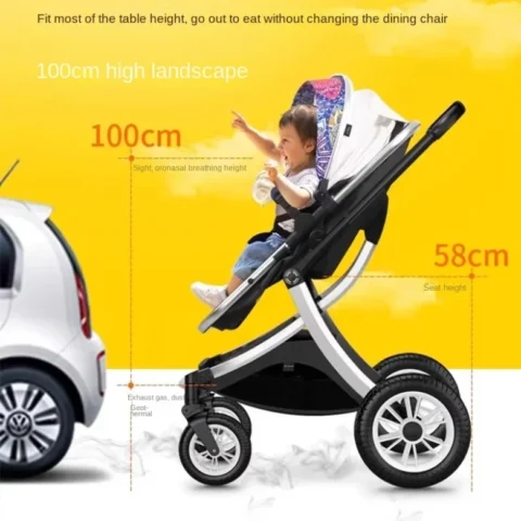 Baby 3 in 1 stroller High Landscape Baby Carriage with car seat Two-way Shock-absorbing Lightweight Folding Newborn Stroller - Image 4