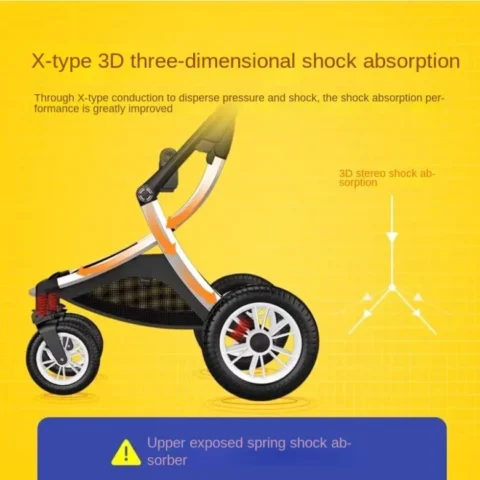 Baby 3 in 1 stroller High Landscape Baby Carriage with car seat Two-way Shock-absorbing Lightweight Folding Newborn Stroller - Image 5