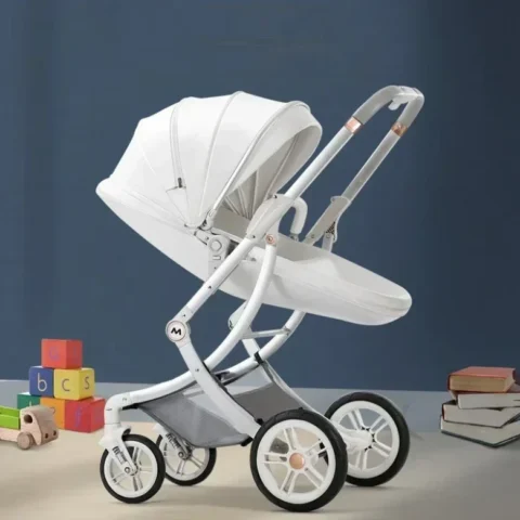 Landscape PU leather Baby Stroller 3in1,Luxury Baby Carriage with Car Seat, Eggshell Newborn strollers 2in1 - Image 3