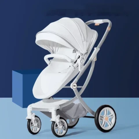 Landscape PU leather Baby Stroller 3in1,Luxury Baby Carriage with Car Seat, Eggshell Newborn strollers 2in1 - Image 4