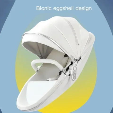 Landscape PU leather Baby Stroller 3in1,Luxury Baby Carriage with Car Seat, Eggshell Newborn strollers 2in1 - Image 5