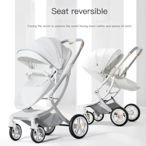 Landscape PU leather Baby Stroller 3in1,Luxury Baby Carriage with Car Seat, Eggshell Newborn strollers 2in1 - Image 6