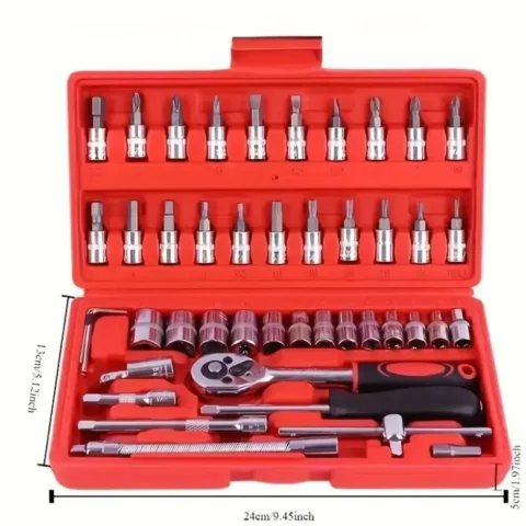 Drive Socket Set 46PCS 1/4 inch, Metric Ratchet Wrench Set with 4-14mm. - Image 2
