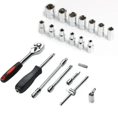 Motorcycle 46pcs 1/4 Inch Drive Socket Ratchet Wrench Set Complete Car Repair Kit. - Image 4