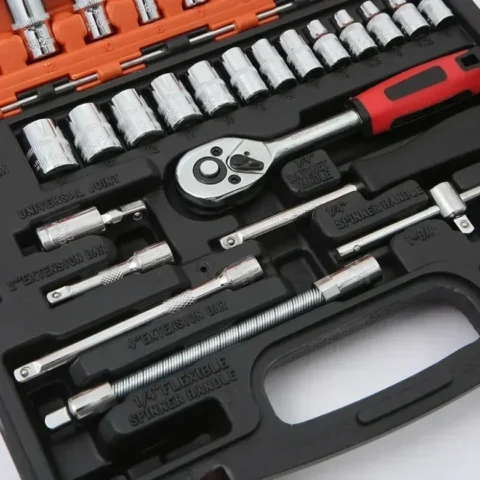 Motorcycle 46pcs 1/4 Inch Drive Socket Ratchet Wrench Set Complete Car Repair Kit. - Image 2