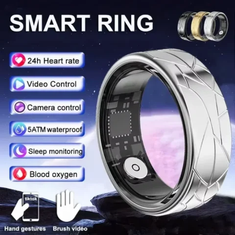 Smart Ring for Men Women, Heart Rate and Blood Oxygen Monitor, IP68 & 5ATM Waterproof, Multi-sport Mode