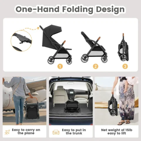 Standard Stroller Seat, Foldable Portable Newborn Stroller ,Luxury Baby Carriage Suit Baby,Toddlers,360°Swivel Seat - Image 3